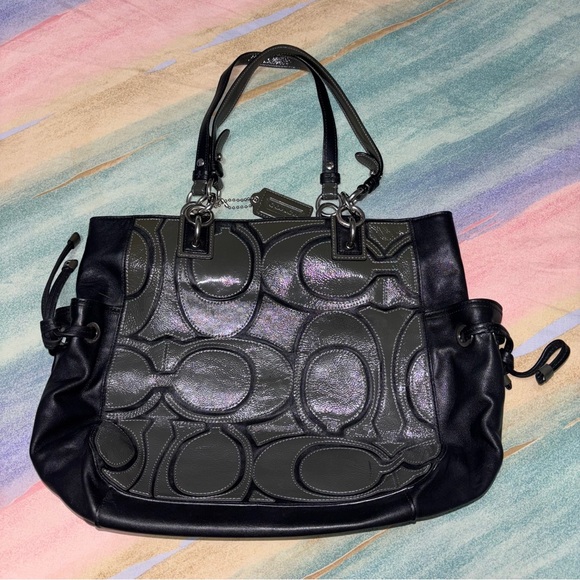 Coach Collette Leather & Patent Leather Signature Bag - Picture 1 of 7